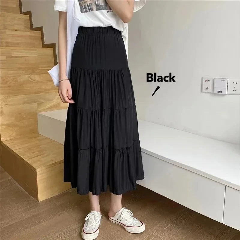 Women's High Waist Loose Pleated A-Line Skirt