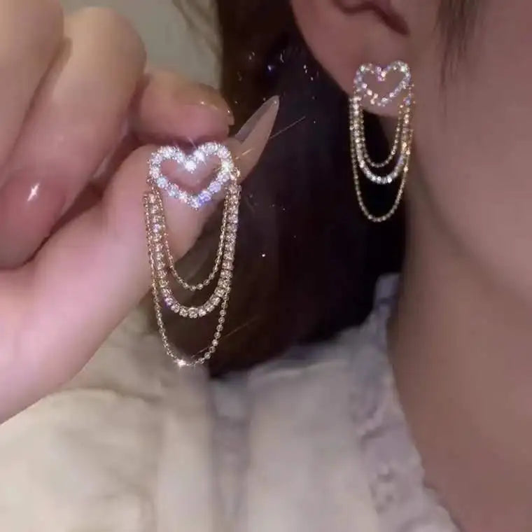 Shiny White Crystal Tassel Earrings for Women Personality Fashion Summer Accessories Party Jewelry Birthday Anniversary Gifts
