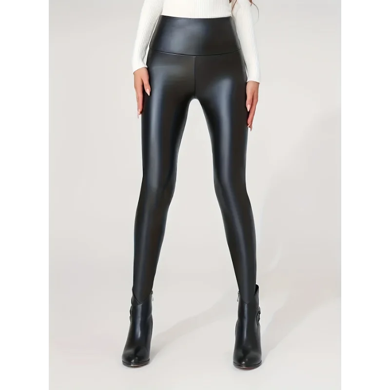 Women's High-Waist Faux Leather Yoga Pants - All Seasons