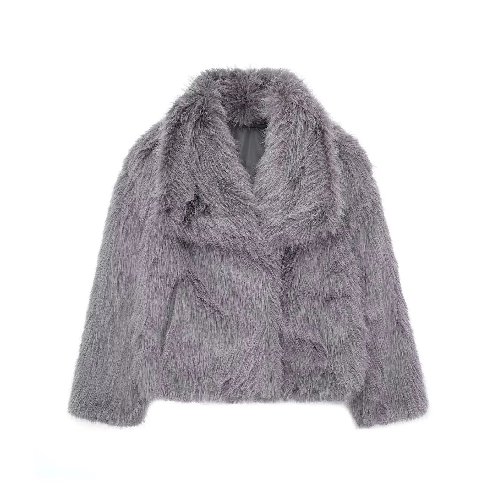 Women's Chic Cropped Faux Fur Jacket with Snap Buttons