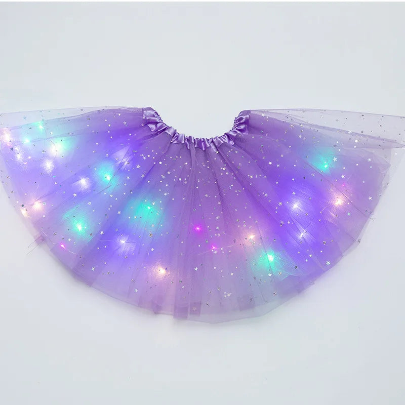 LED Glowing Tulle Star Mini Skirt – Party Ballet Costume