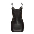 Faux Leather Backless Bodycon Mini Dress – Women's Sleeveless V-Neck