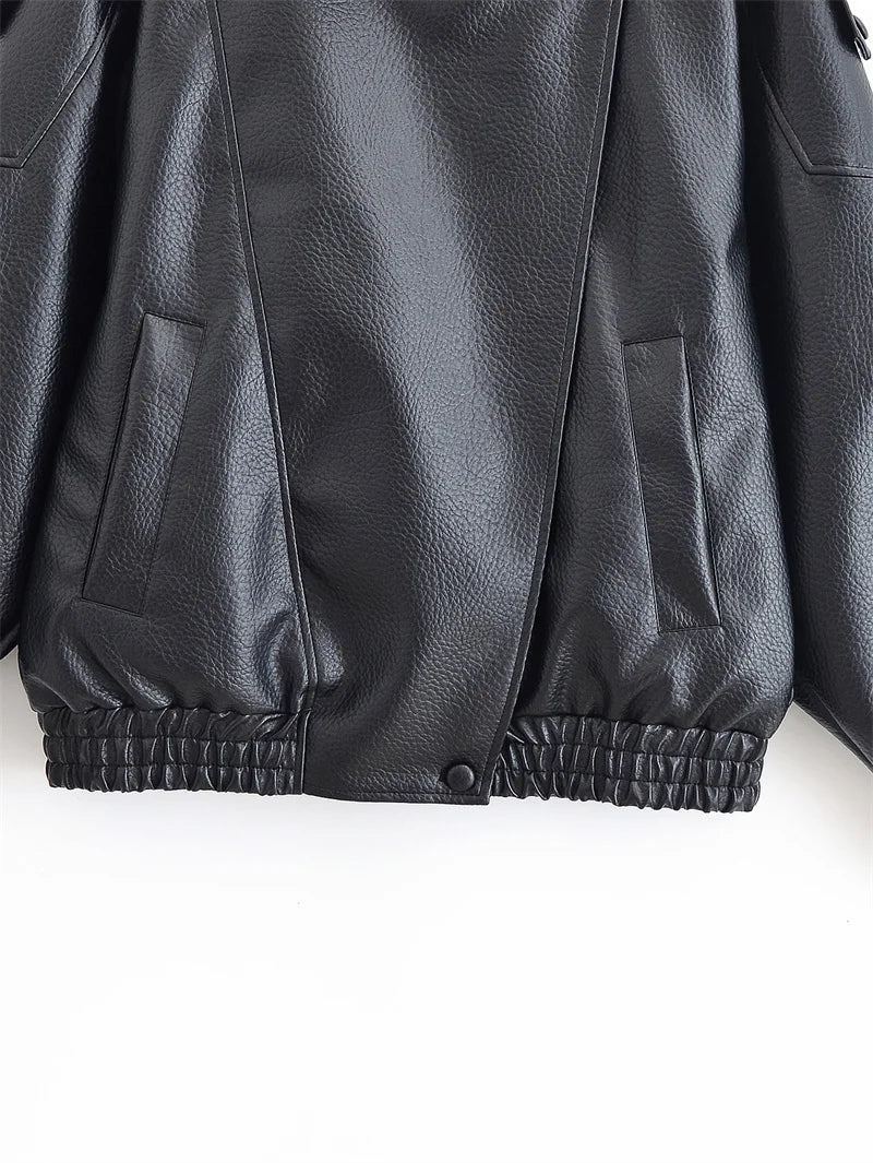 Women's Black Faux Leather Motorcycle Jacket - Fall 2025