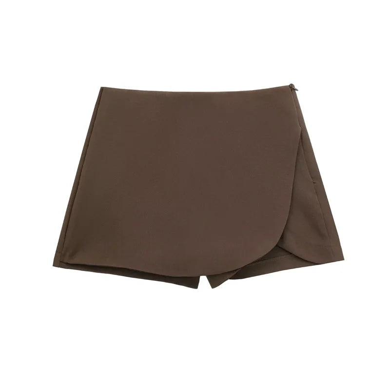 Black Asymmetric Mini Skort – High Waist Summer Shorts
