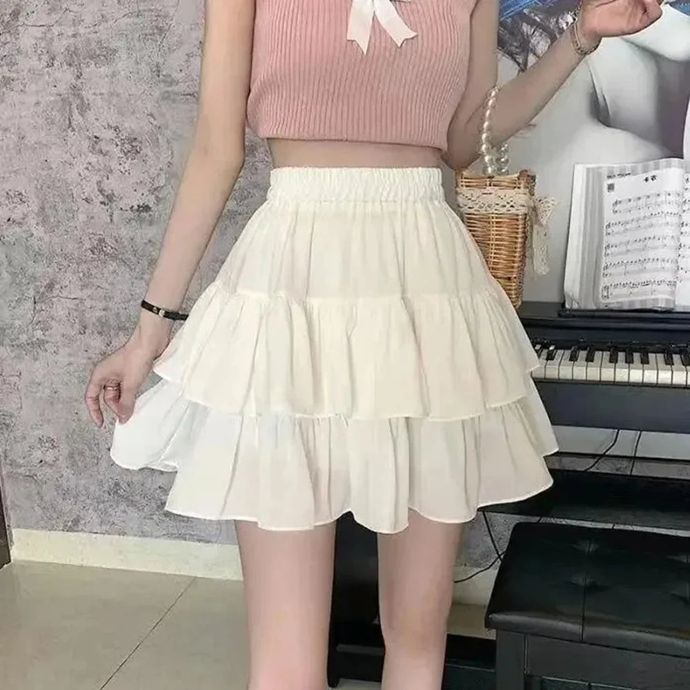 White Ruffled Pleated A-Line Skirt – Sweet Preppy Style