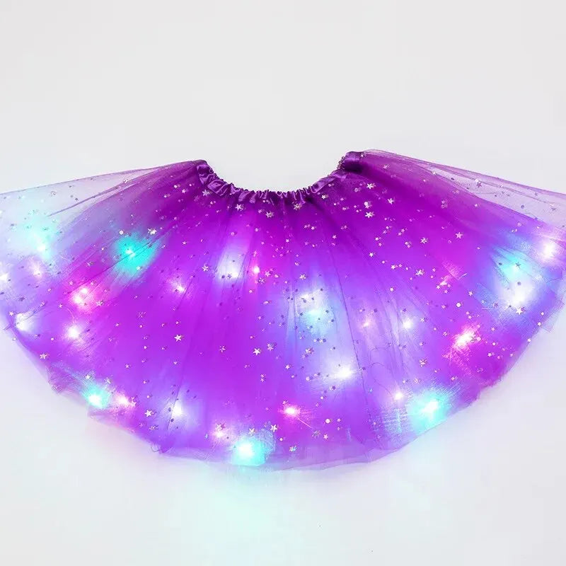 LED Glowing Tulle Star Mini Skirt – Party Ballet Costume