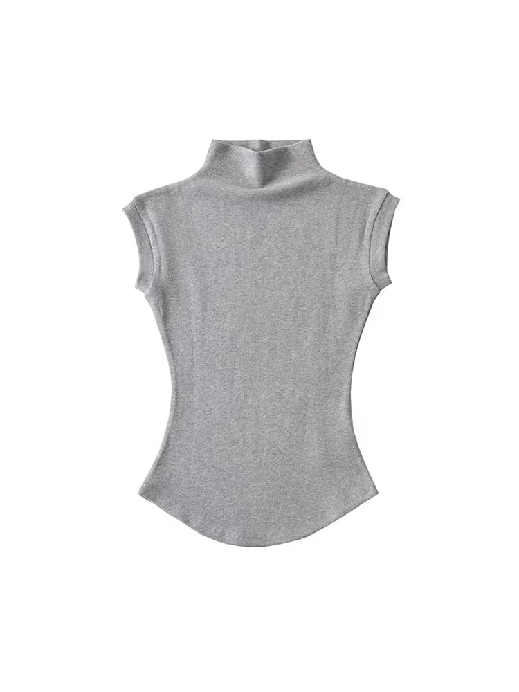Women's Slim Fit Turtleneck Sleeveless T-Shirt - Streetwear