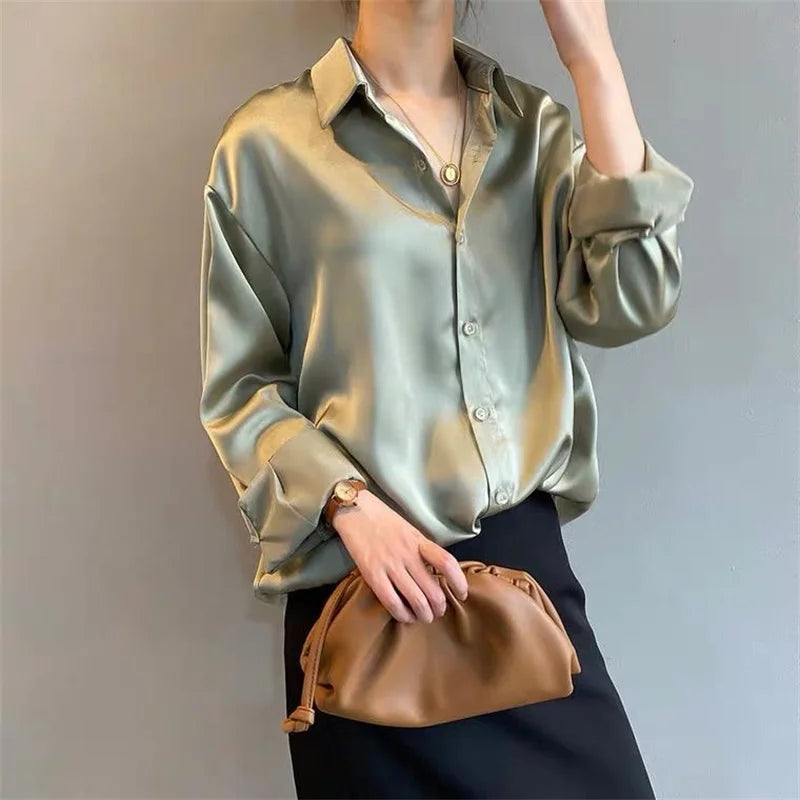 Women's Casual Long Sleeve Turn-Down Collar Blouse