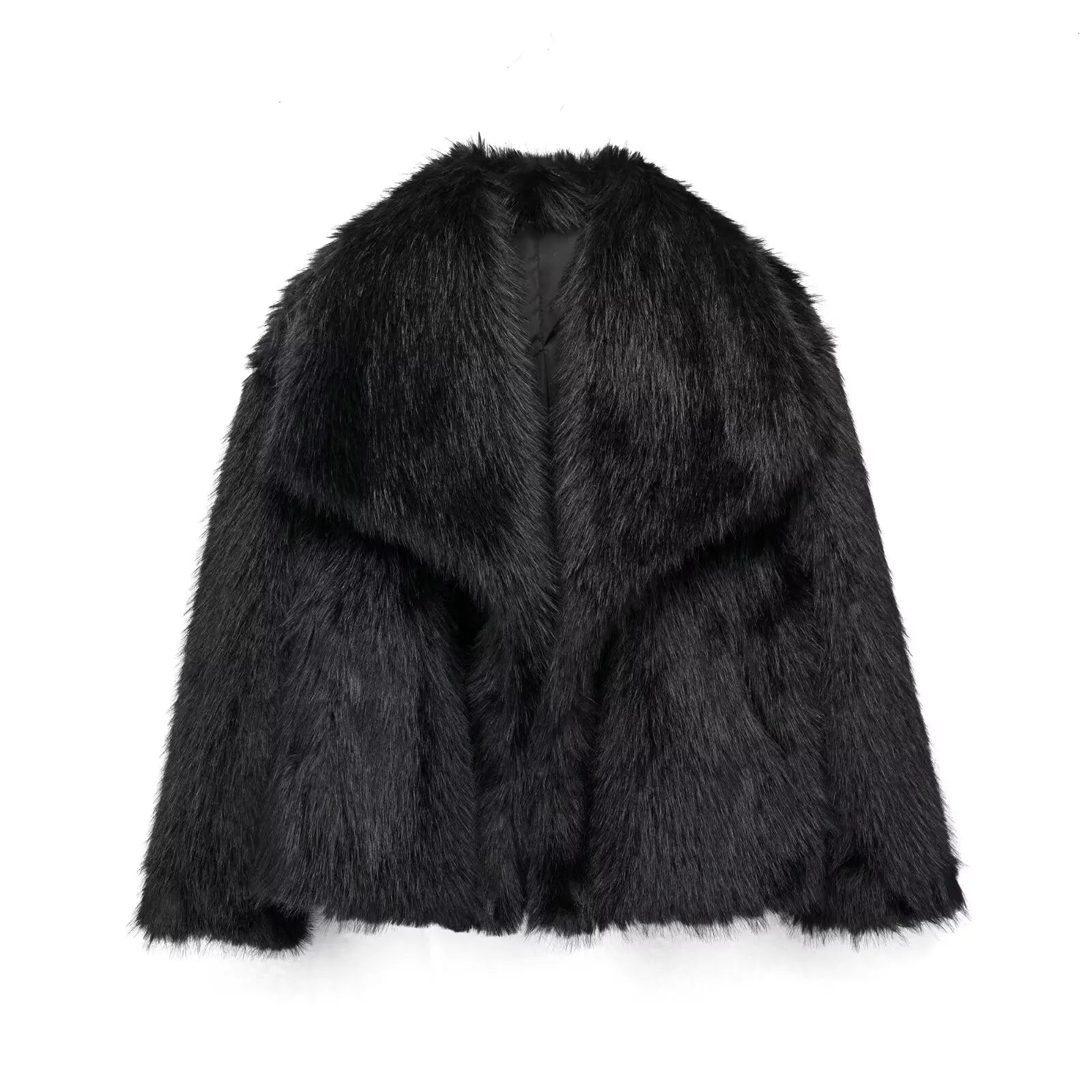 Women's Chic Cropped Faux Fur Jacket with Snap Buttons