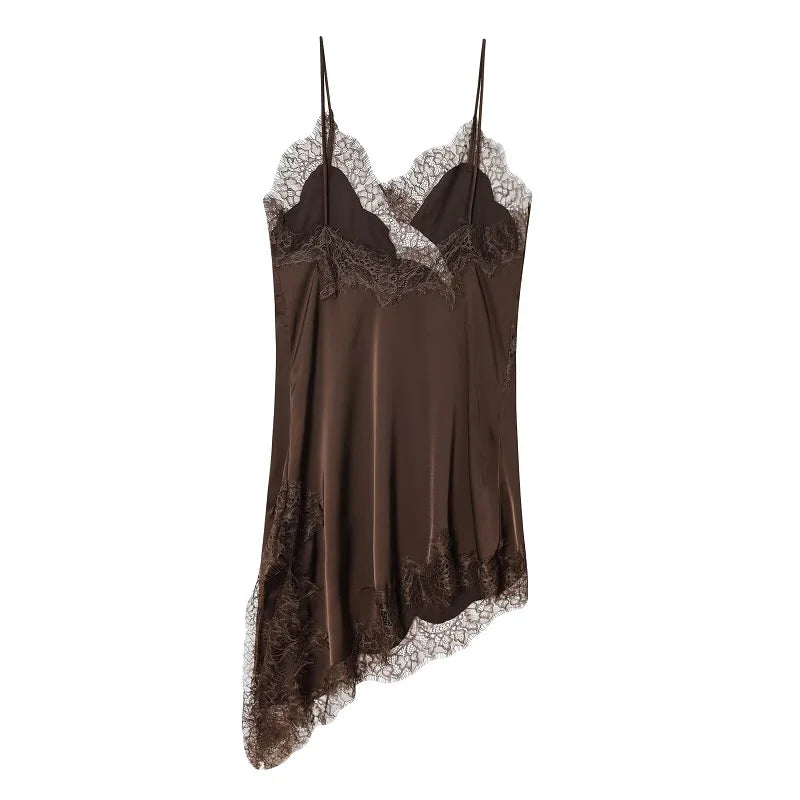 Satin Lace Backless Mini Dress for Women - Summer Party