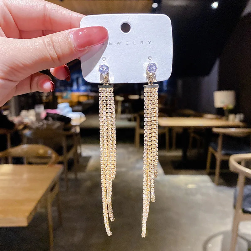 Shiny White Crystal Tassel Earrings for Women Personality Fashion Summer Accessories Party Jewelry Birthday Anniversary Gifts