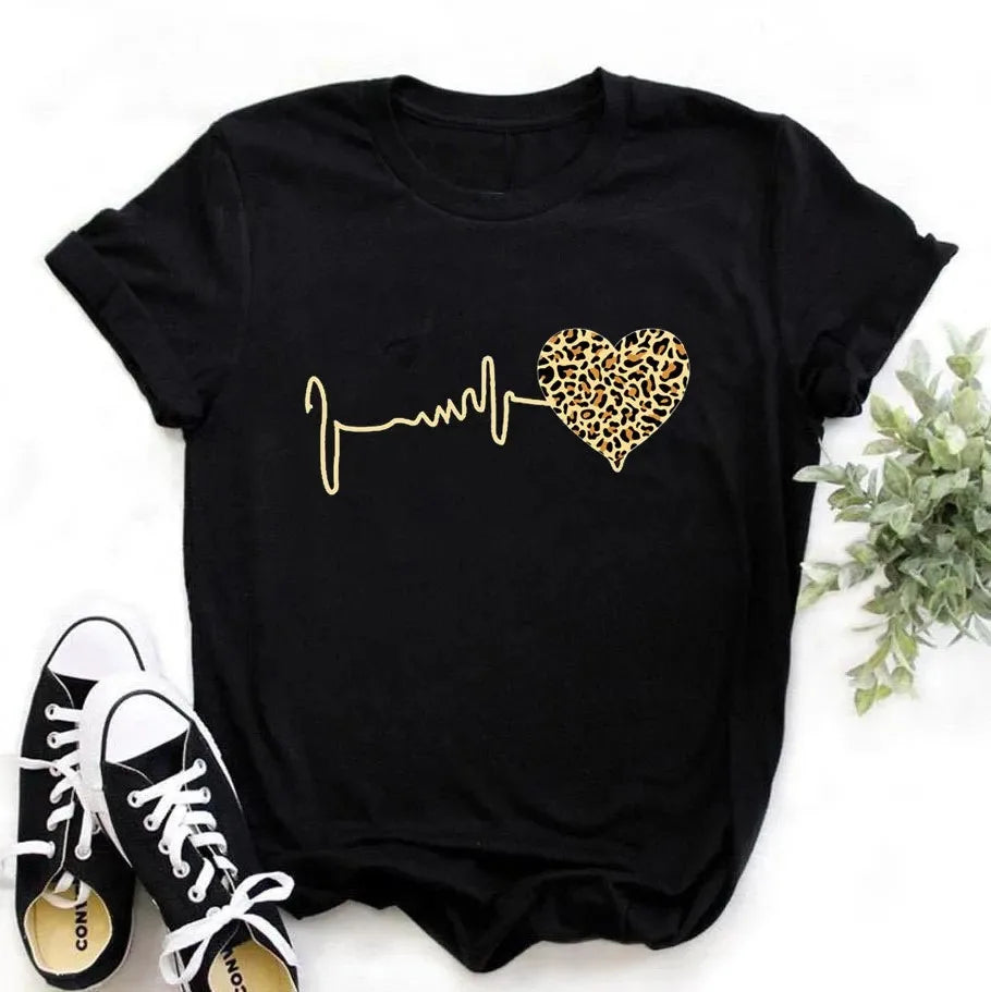 Women's Leopard Print Short Sleeve T-Shirt - Summer