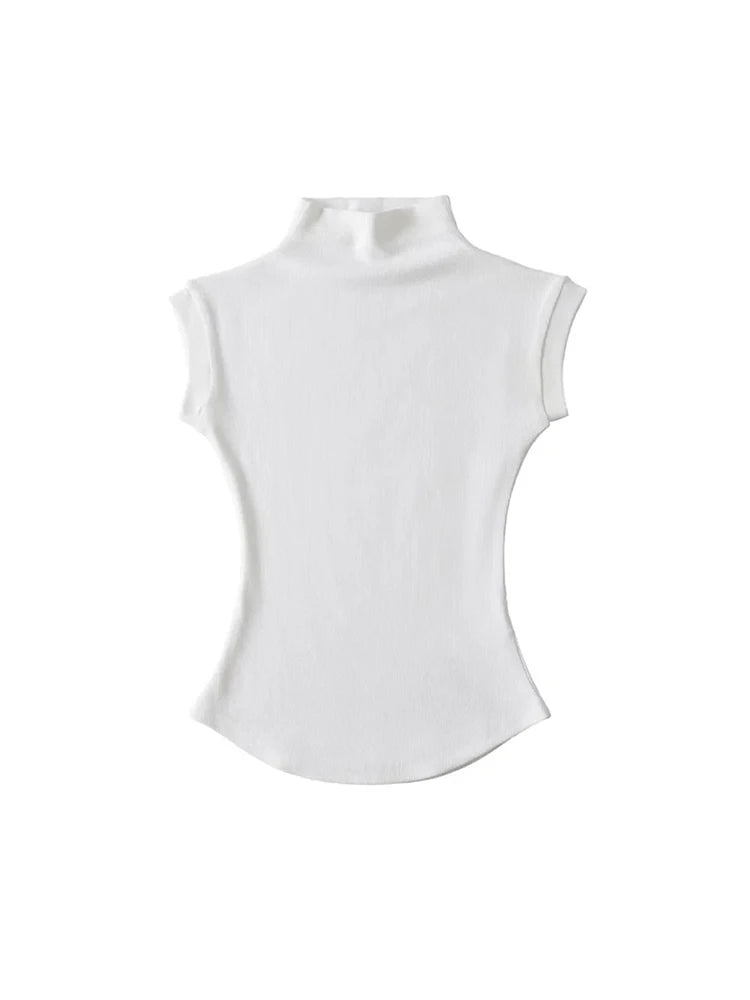 Women's Slim Fit Turtleneck Sleeveless T-Shirt - Streetwear