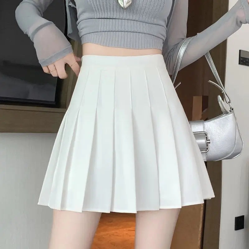 Pleated Mini Skirt with Shorts – High Waist A-Line Skater Skort