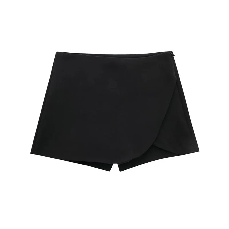 Black Asymmetric Mini Skort – High Waist Summer Shorts