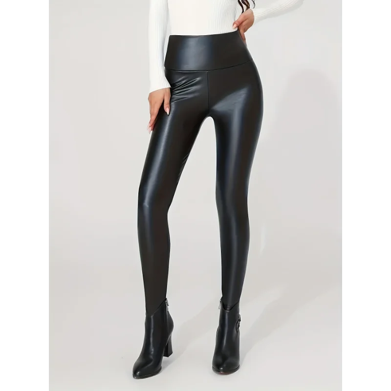 Women's High-Waist Faux Leather Yoga Pants - All Seasons