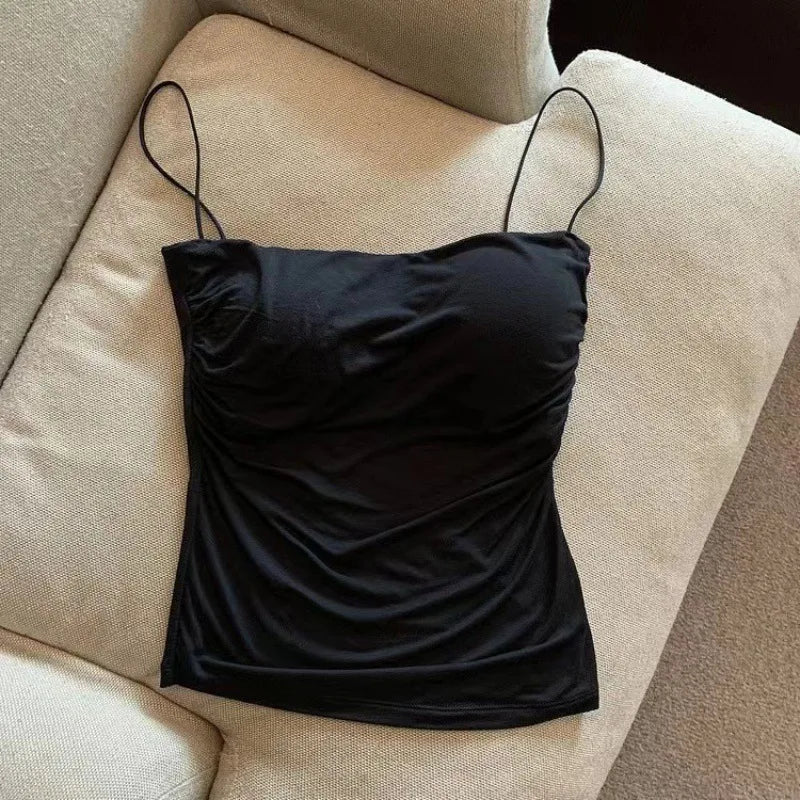Women's Halter Tank Top with Built-In Bra - Korean Style