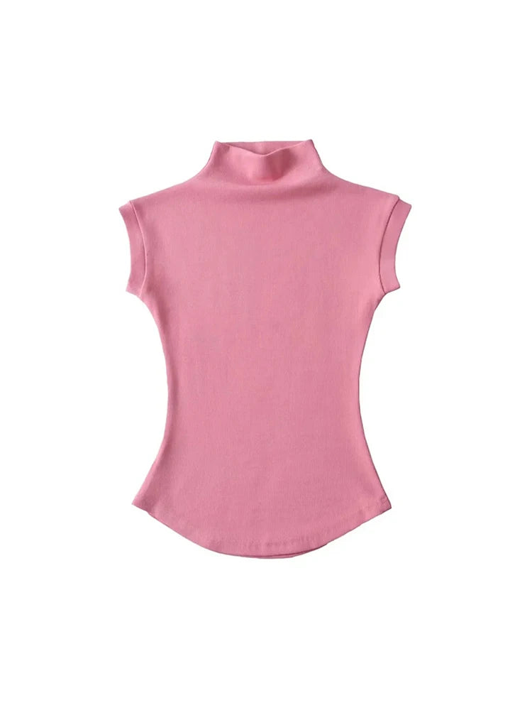 Women's Slim Fit Turtleneck Sleeveless T-Shirt - Streetwear