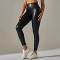 Women's High-Waist Faux Leather Yoga Pants - All Seasons