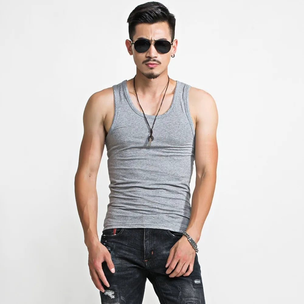 2026 NEW Four Seasons Men Pure Vest Youth Fit Sports Fitness Middle-aged Casual Sleeveless Top
