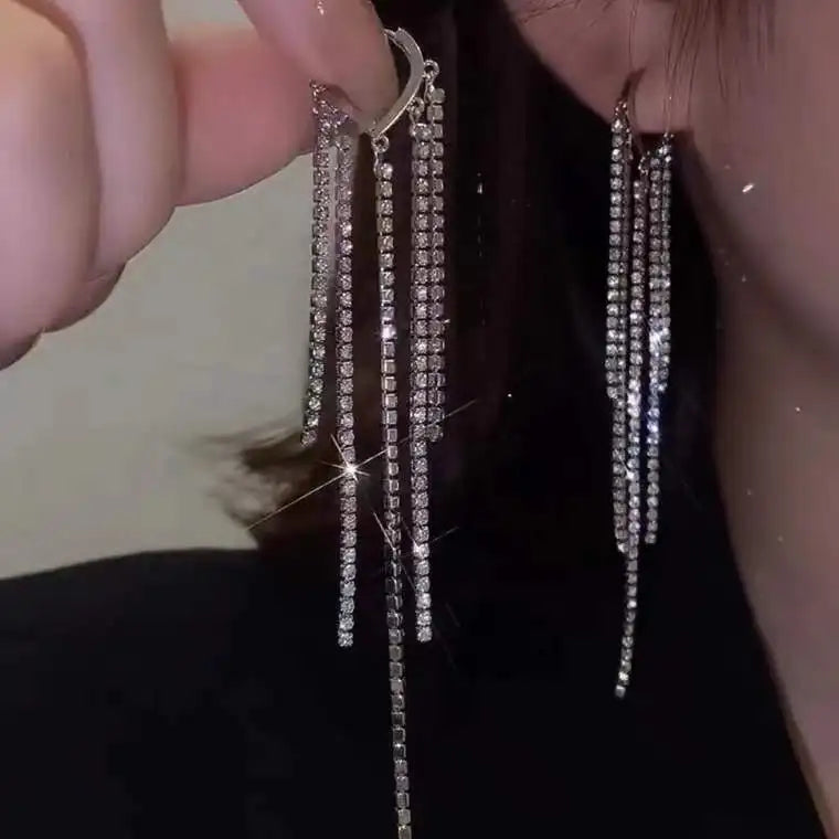 Shiny White Crystal Tassel Earrings for Women Personality Fashion Summer Accessories Party Jewelry Birthday Anniversary Gifts