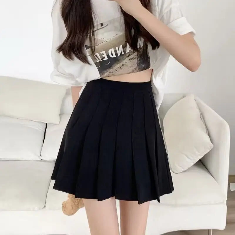 Pleated Mini Skirt with Shorts – High Waist A-Line Skater Skort