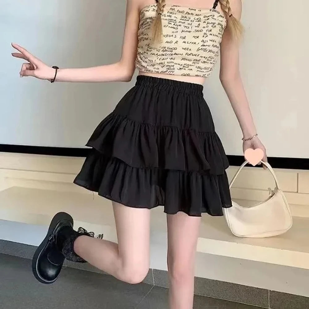 White Ruffled Pleated A-Line Skirt – Sweet Preppy Style
