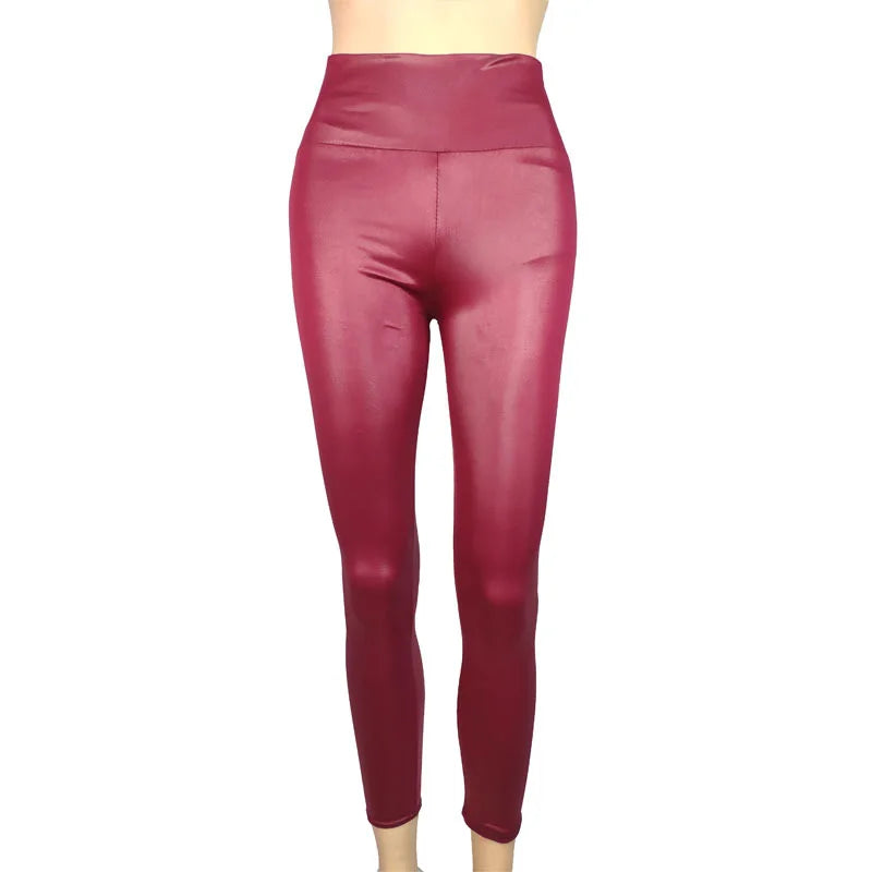 Women's High-Waist Faux Leather Yoga Pants - All Seasons