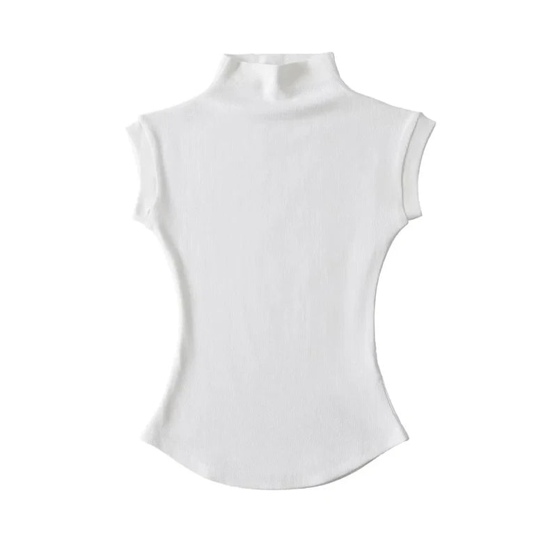 Women's Slim Fit Turtleneck Sleeveless T-Shirt - Streetwear