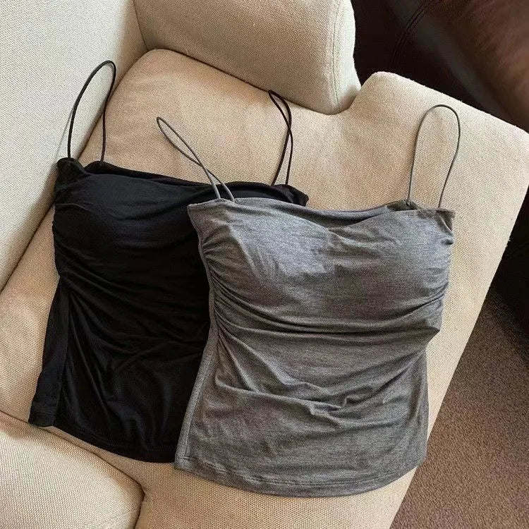 Women's Halter Tank Top with Built-In Bra - Korean Style