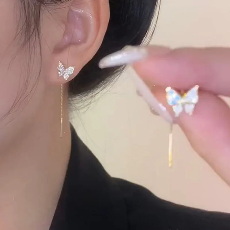 Shiny White Crystal Tassel Earrings for Women Personality Fashion Summer Accessories Party Jewelry Birthday Anniversary Gifts