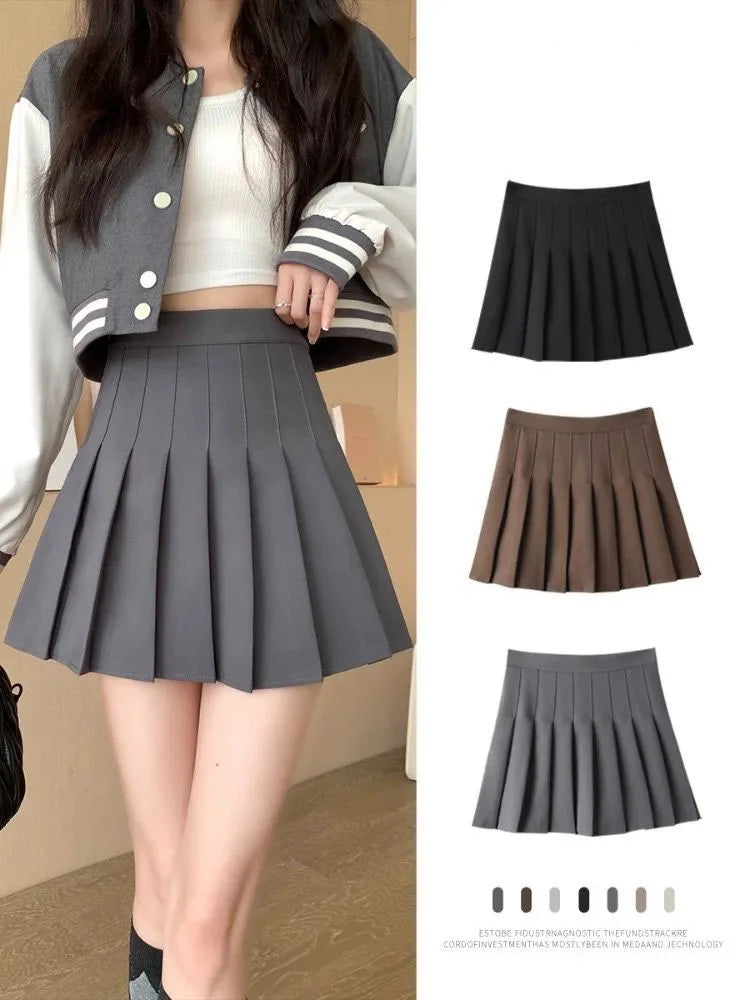 Pleated Mini Skirt with Shorts – High Waist A-Line Skater Skort