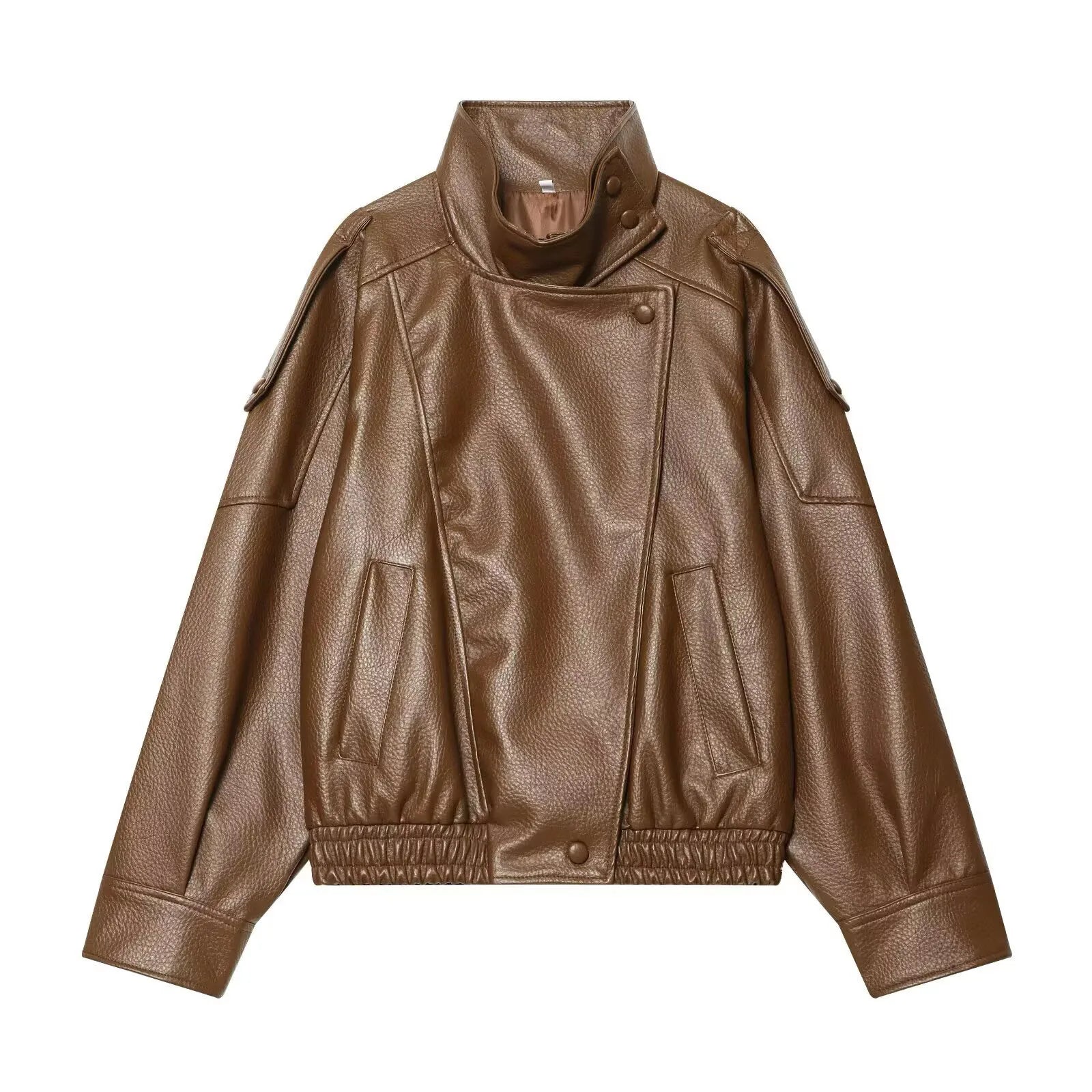 TFMLN Chic Black Faux Leather Jacket for Women