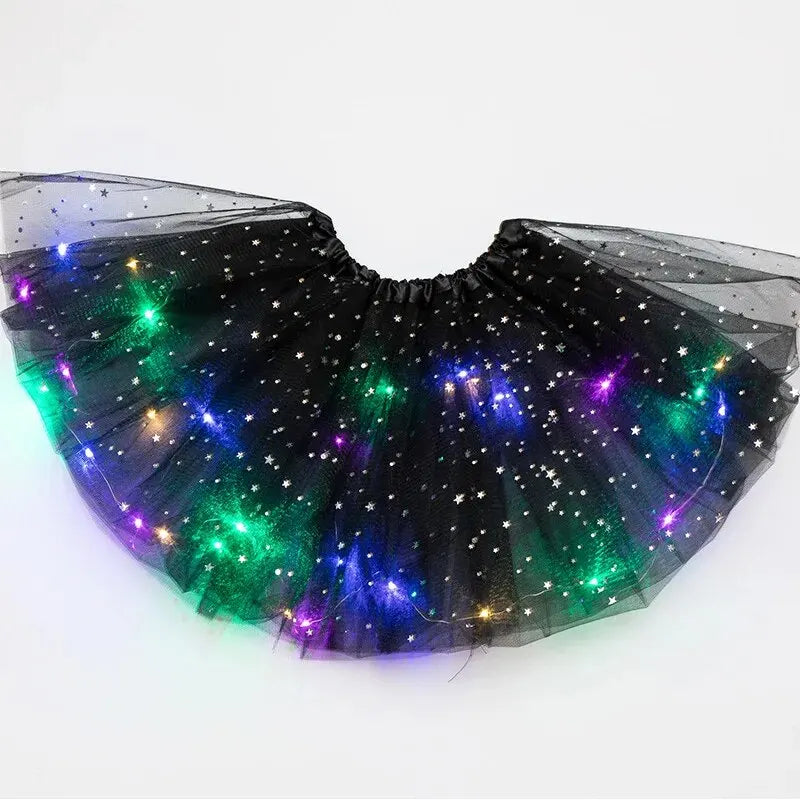 LED Glowing Tulle Star Mini Skirt – Party Ballet Costume