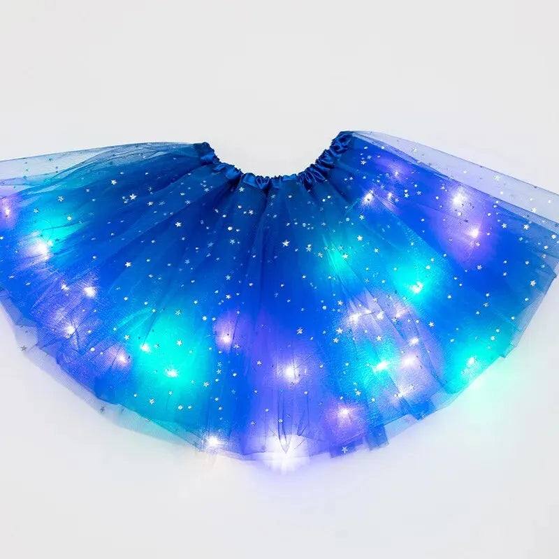 LED Glowing Tulle Star Mini Skirt – Party Ballet Costume