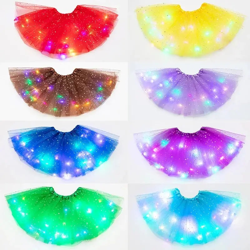 LED Glowing Tulle Star Mini Skirt – Party Ballet Costume