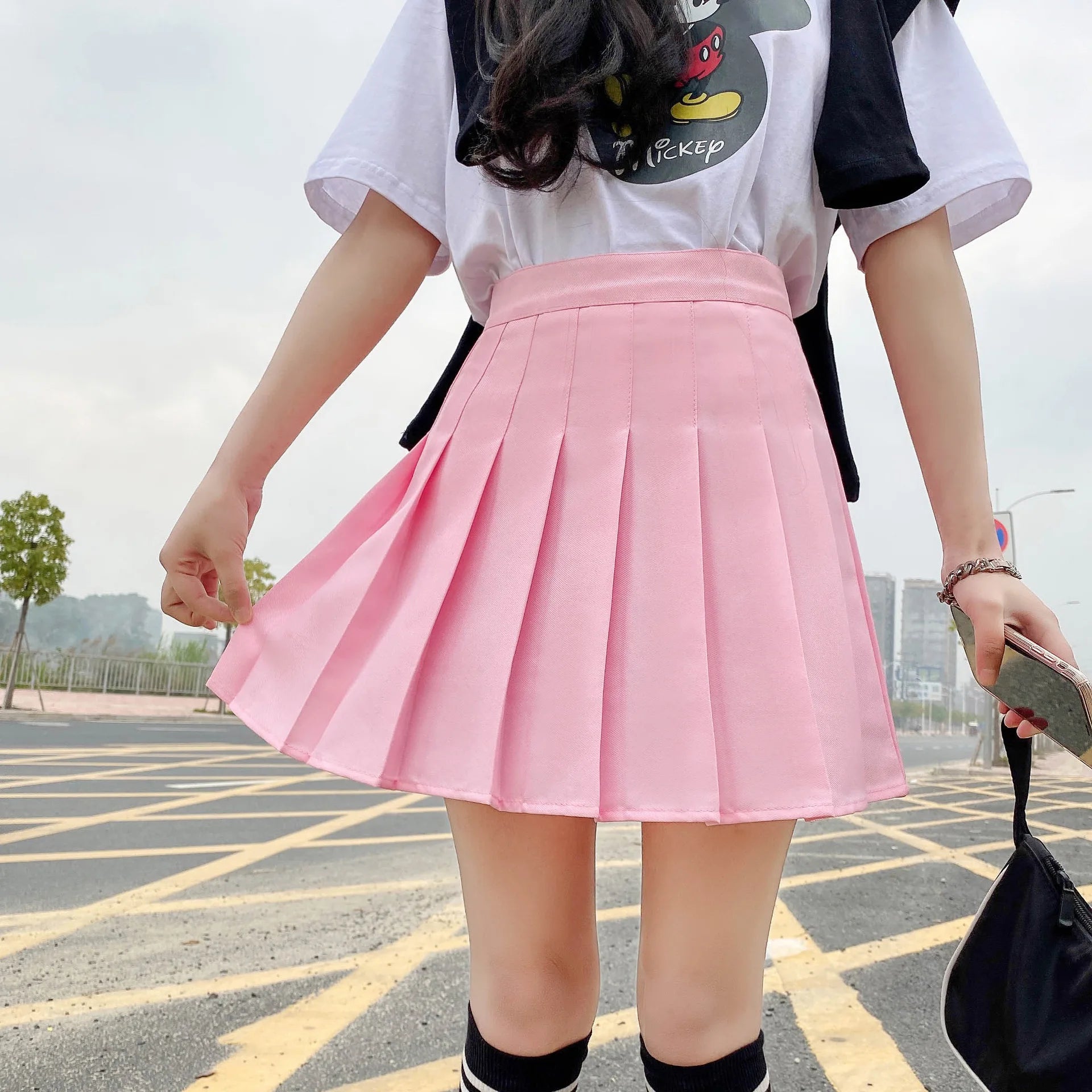 Pleated Mini Skirt with Shorts – High Waist A-Line Skater Skort