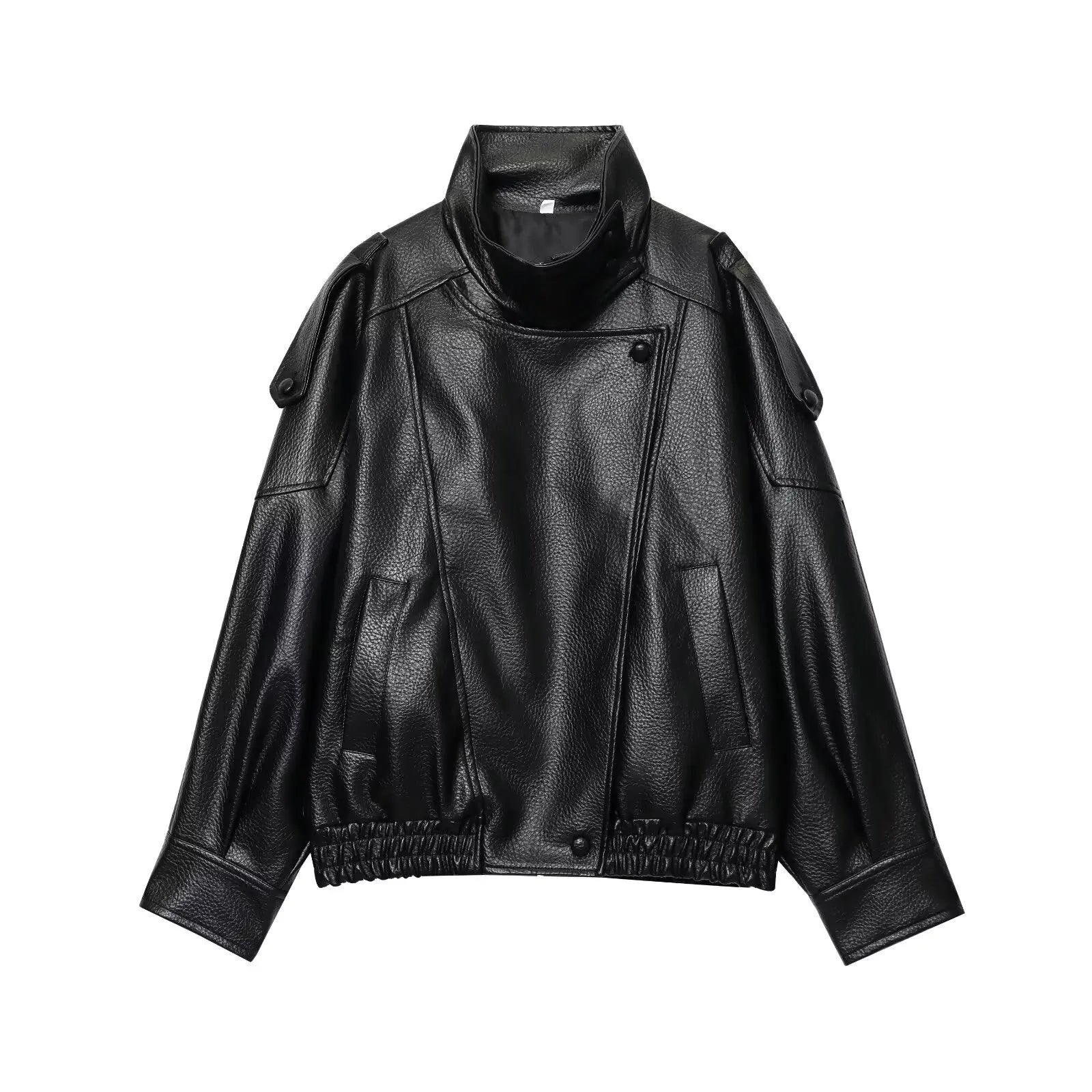 TFMLN Chic Black Faux Leather Jacket for Women